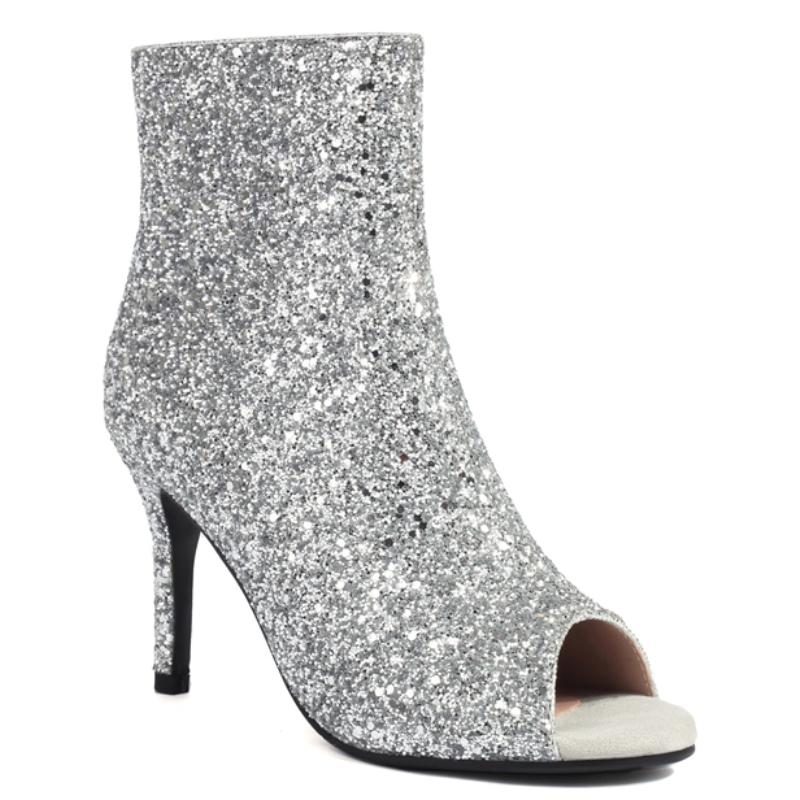 Módní luxusní kotníkové boty pro ženy s otevřenou špičkou, se sequinovými vysokými podpatky, dámské krátké boty, taneční párty boty, dámská velká velikost 48