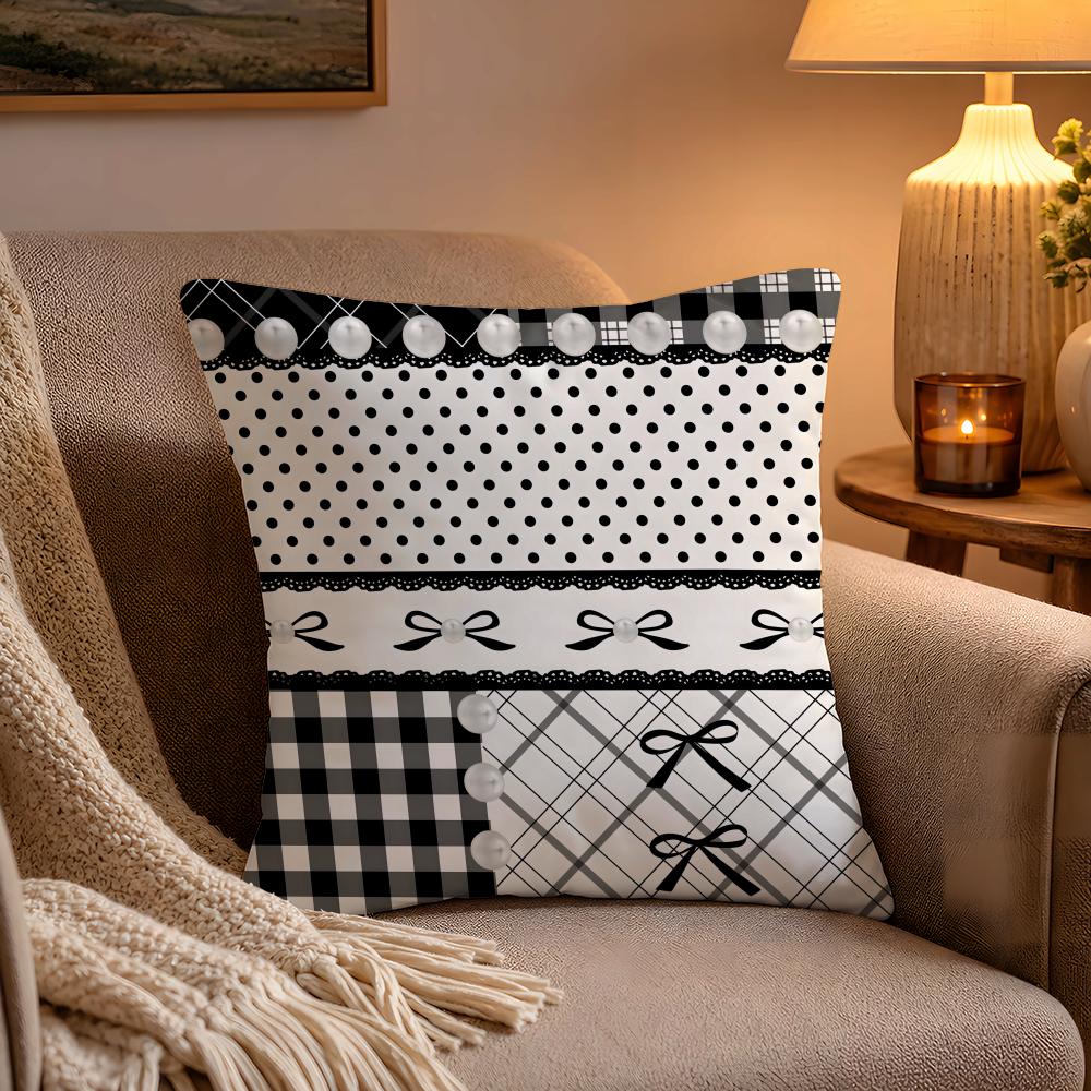 Ins Style Simple Pearl Black And White Cushion Cover Soft Plush Cushion Cover Double Print And Invisible Zipper For Sofa Home Ca