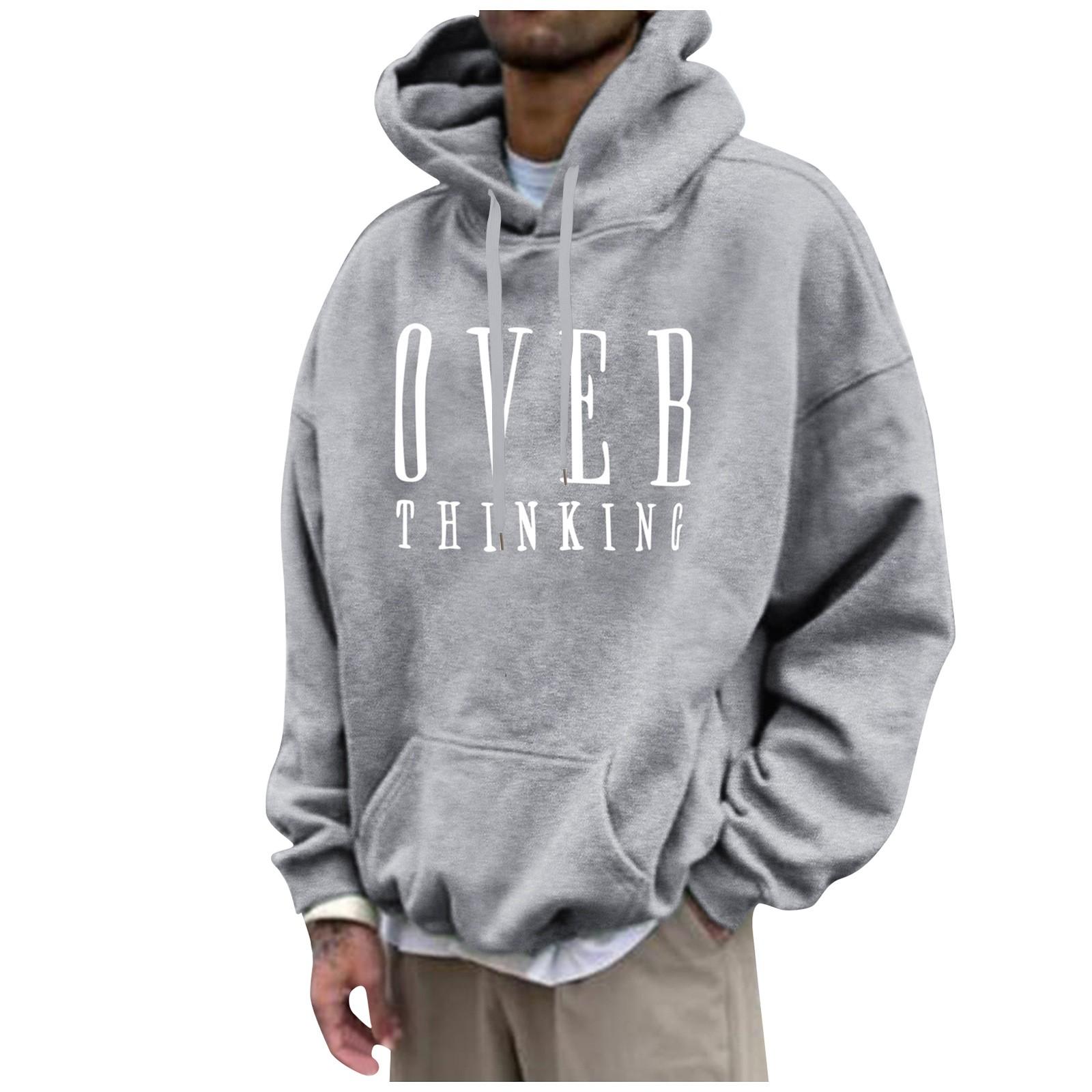Мужские однотонные свободные толстовки с буквенным принтом и заниженными рукавами — фото 3