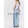 Spring New Women's Clothing Minimalist Washing Effect Patchwork Cotton High Waist Wide Leg Denim 6164075