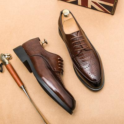 Fashion Men Casual Shoes Brock Oxford Retro Crocodile Leather Men Formal Shoes 2024 Spring Men's Shoes For Men Office Social Derby Shoes