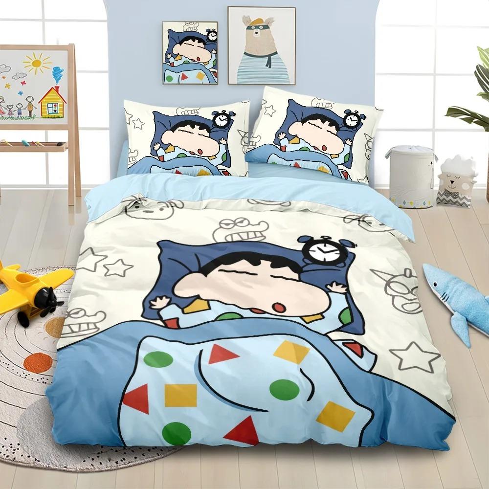 Anime Crayon Shin-Chan Duvet Cover Pillowcase Bedding Set Adult Boy Girl Kids Gift Bedroom Decoration Single Double Large Size
