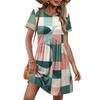 Women’s Short Sleeve Geometric Print Crew Neck Casual Waist Dress with Pockets Relaxed Fit Summer Outfit