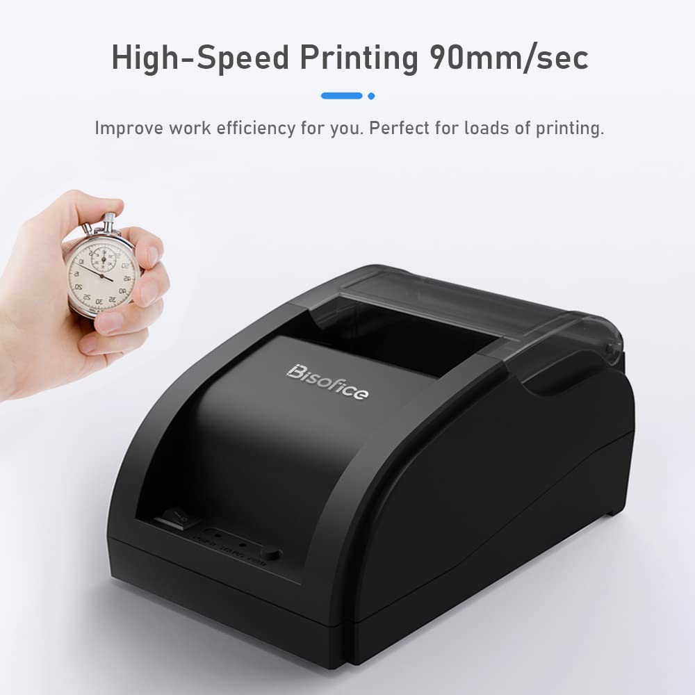Desktop 58mm Thermal Receipt Printer, Barcode Printer, USB+BT Connection, 1 Roll Paper Included, Internal ESC Command Support, Cashbox Connection, Com