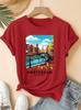 Amsterdam Landscape Printed Pattern Round Neck Tshirt Fresh Top Summer Elegant Party Fashion Versatile Commuter Womens Wear