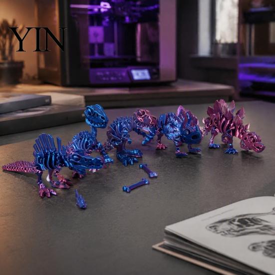 Unikalne Prezenty do Wystroju Domu 5 Szt. Ozdoba Szkieletu Dinozaura Drukowana 3D, Figurki Prehistoryczne z Ruchomymi Stawami, Kolekcjonerskie Stworzenia Realistyczne Artykulowane