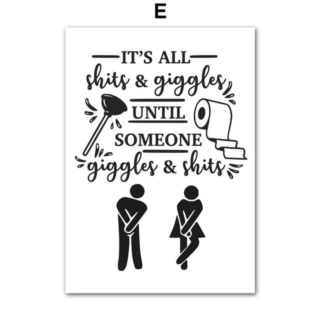 Wandkunst Leinwandmalerei Funy Toilettenjunge Schwarz Weiß Nordische Poster und Drucke Wandbilder für Wohnzimmer Badezimmer Club Decor Kein Rahmen