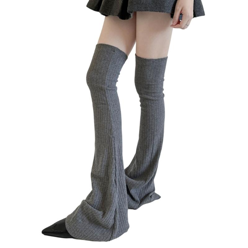 Ribbed Knit Slimming Thigh High Long Socks Elegant Solid Color Designs Flared Over Knee Leg Warmers Stockings for Women