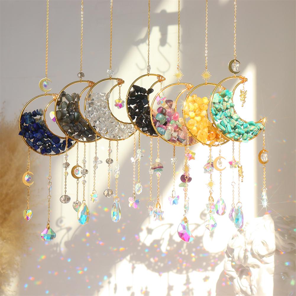Metal Moon Crystal Frame Pendant  Hangable Window Accessories for Balcony