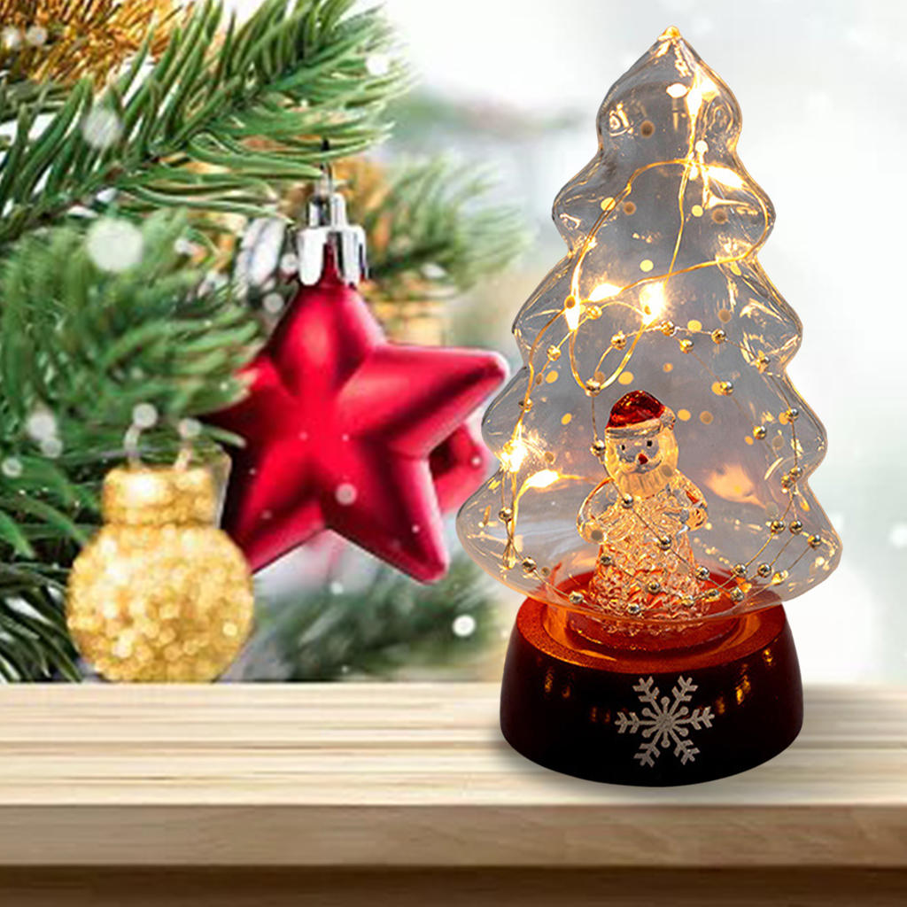 Artificial Glass Christmas Tree with LED Lights Battery (Not Included) Operated Figurine Small Glowing Lamp for Holiday Decor