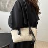 Vintage Fashionable Shoulder Bag Large Capacity Tote Bag Chic Design Black White Brown