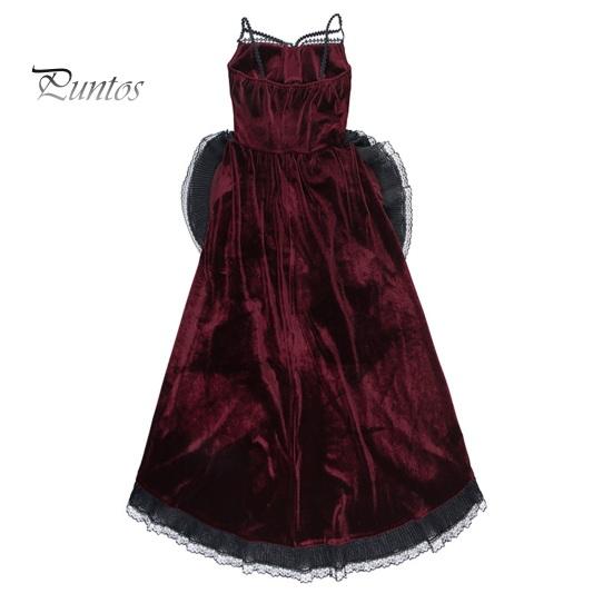 Women Cosplay Dress Dark Style Halloween Party Costume Lace Patchwork Irregular Hem Sleeveless Tight Waist Ruffles Adjustable Waistline Straps