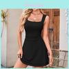 Polyester Sleeveless Square Neck Dress With Pleats For Summer Beach And Casual Wear