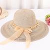 Summer New Women's Versatile Sunshade Hat Sunscreen UV Foldable Large Brimmed Grass Hat Bow Sun Hat Beach