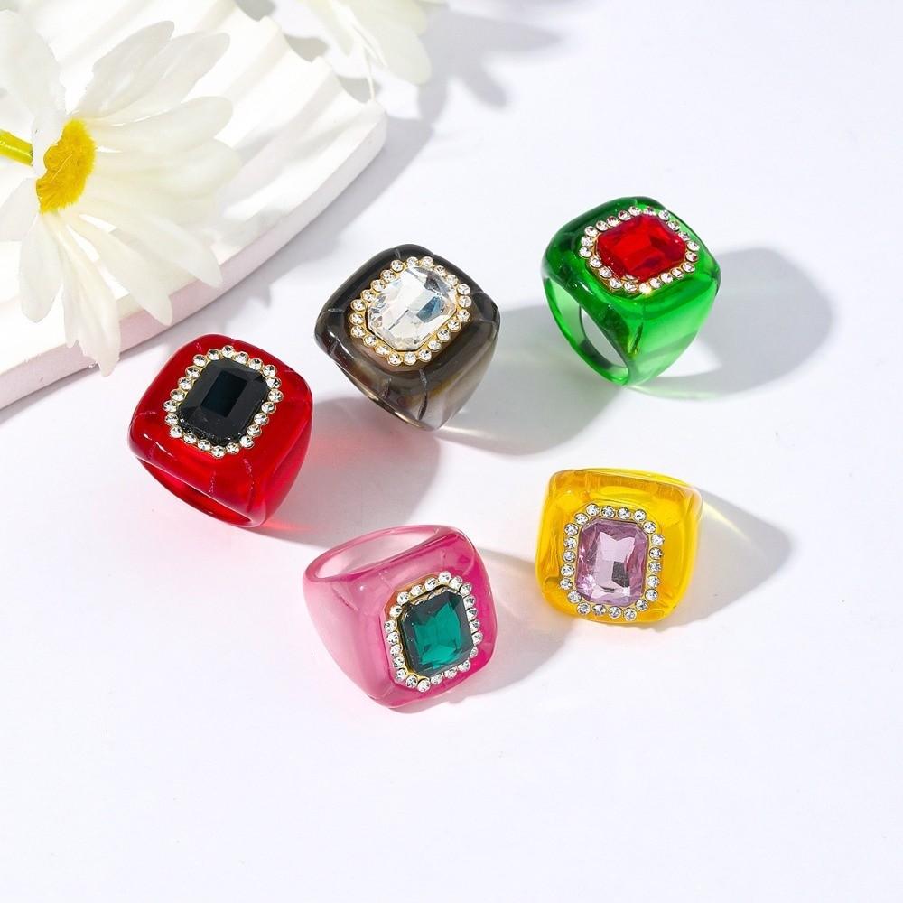 Geometric Finger Ring Resin Square Ring New Rhinestones Ring  Jewelry Accessories