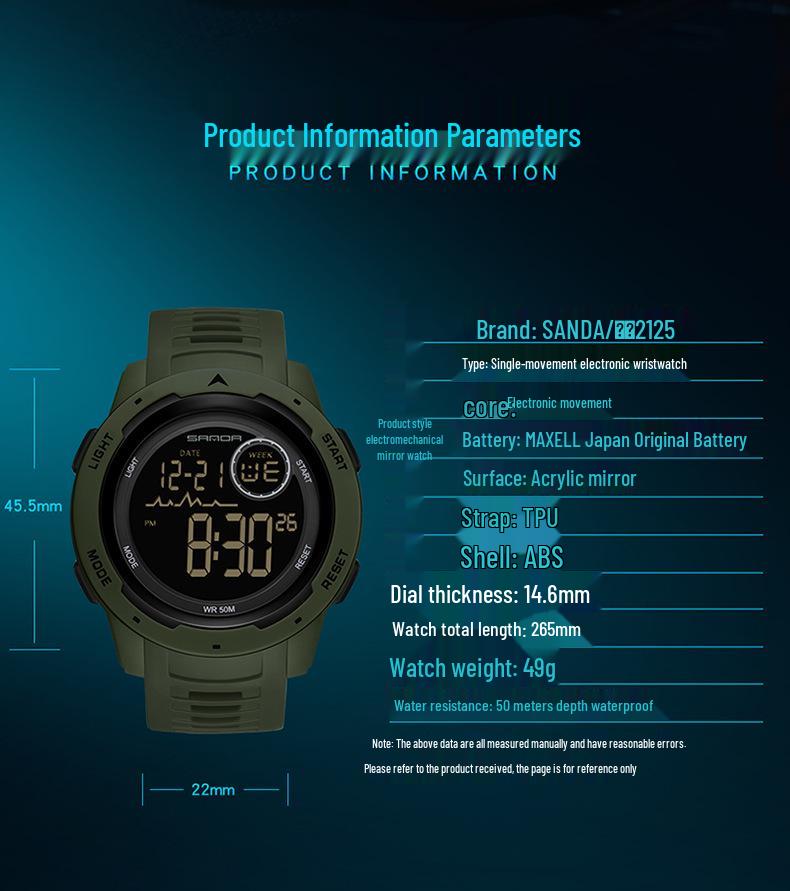 Sanda Electronic Fashion Sports Watch: Multifunctional, Stylish, Unisex, Single Display