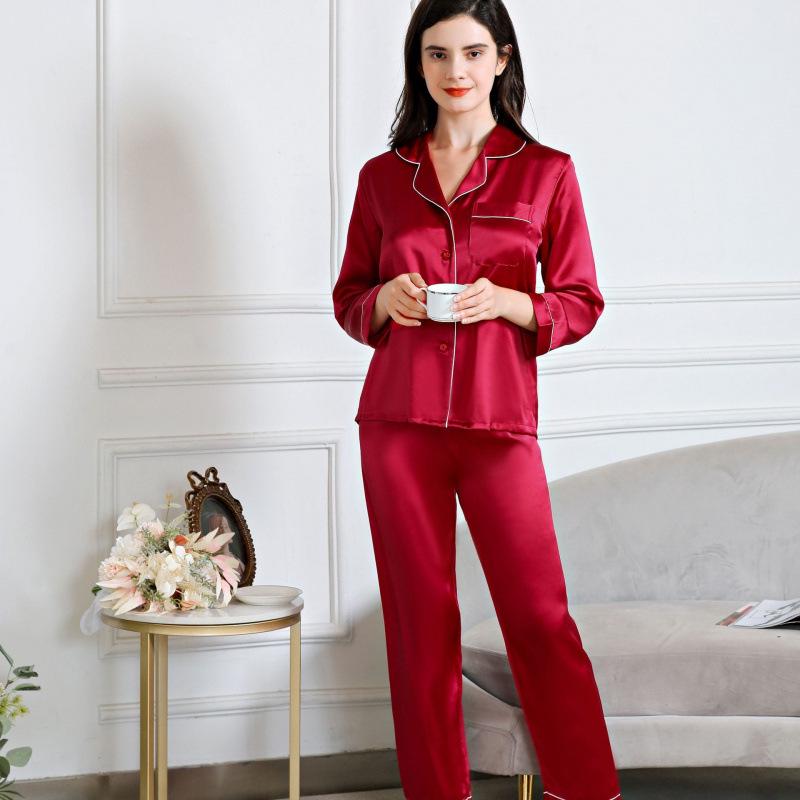 Women's Silk Pajama Set: Long Sleeve Two-Piece, 100% Mulberry Silk, Versatile for Home or Outdoors, Spring/Summer Style
