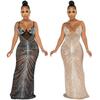 Rhinestone Mesh See-Through Camisole Bustier Long Dress