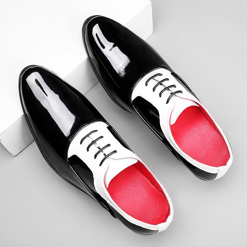 

Fashion new high-heeled British men s business pointed black and white color matching trendy leather shoes leathershoes 38 чорний