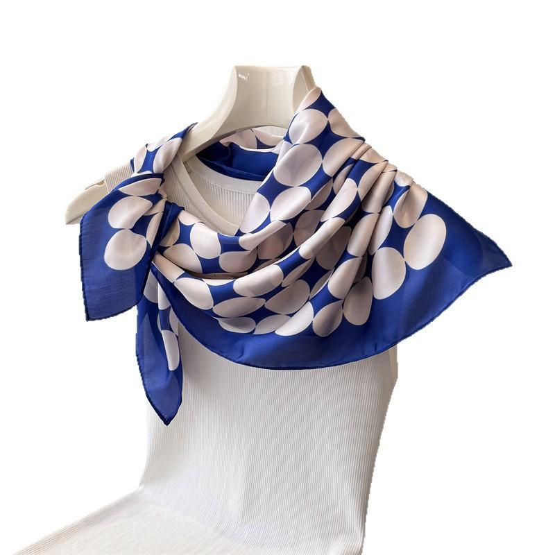 French big wave dot simulation silk printing square scarf shawl scarf high-end neck small square scarf headscarf silk scarf