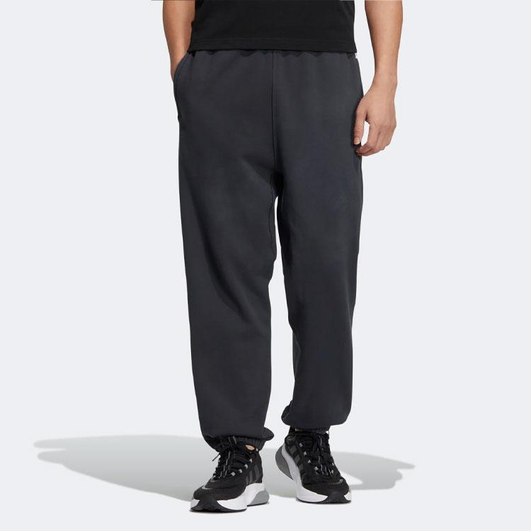adidas Pure Color Logo Embroidered Badge Loose Sports Pants Men Bottoms Carbon-Black IK3468