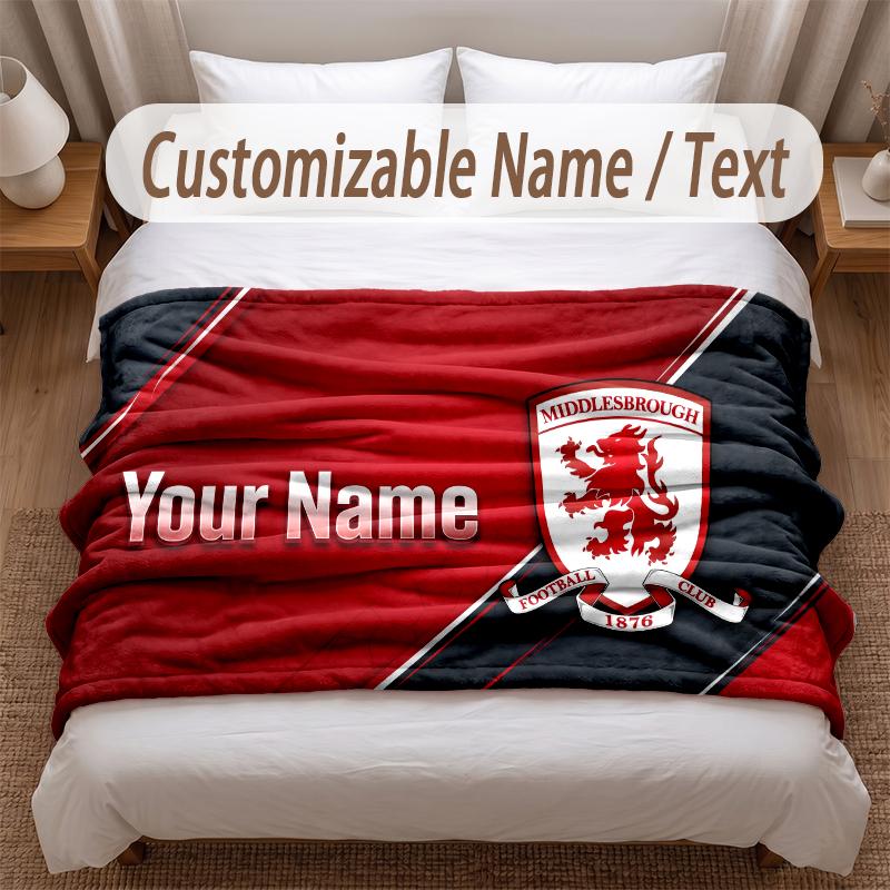 Middlesbrough FC Printed Flannel Blanket Custom Name Text Soft Warm Throw For Bedroom Holiday Gift