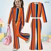 Girls Orange Plaid Printed Round Neck Long Sleeve Top And Flared Pants Two Piece Set