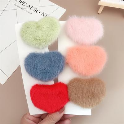 1 Stück Neuer Herbst Winter Herzförmige Fleece Haarspange, Niedliche Bonbonfarbe Liebe Haarspange für Mädchen, Pony-Spange, Haarschmuck