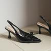 Bow Patent Leather Pointed Head Thin Heel High Heel Single Shoes Women's Word with Temperament Bag Head Sandals Spring and Summer