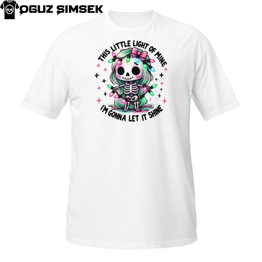 

Gothic Xmas Skeleton T-Shirt – Cute Creepy Holiday Lights Let It Shine Tee M
