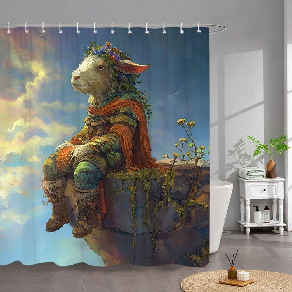 

1 шт. Темно-синяя цветочная шторка для душа с золотисто-желтыми кремовыми цветами-звездами и бирюзовыми листьями, симметричный узор в винтажном стиле - Полиэстер Люкс 90x180cm