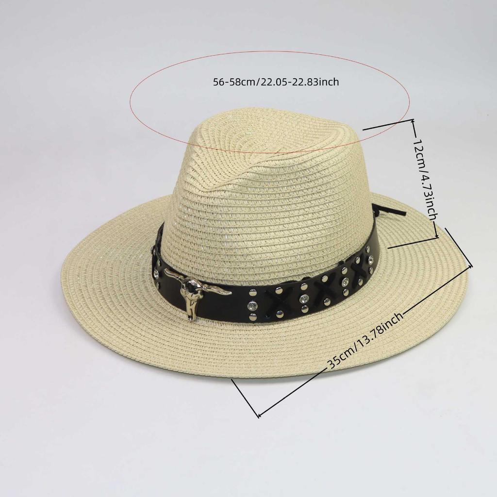 New cowboy top hat Panama British straw sunscreen visor men's and women's belt papyrus beach hat