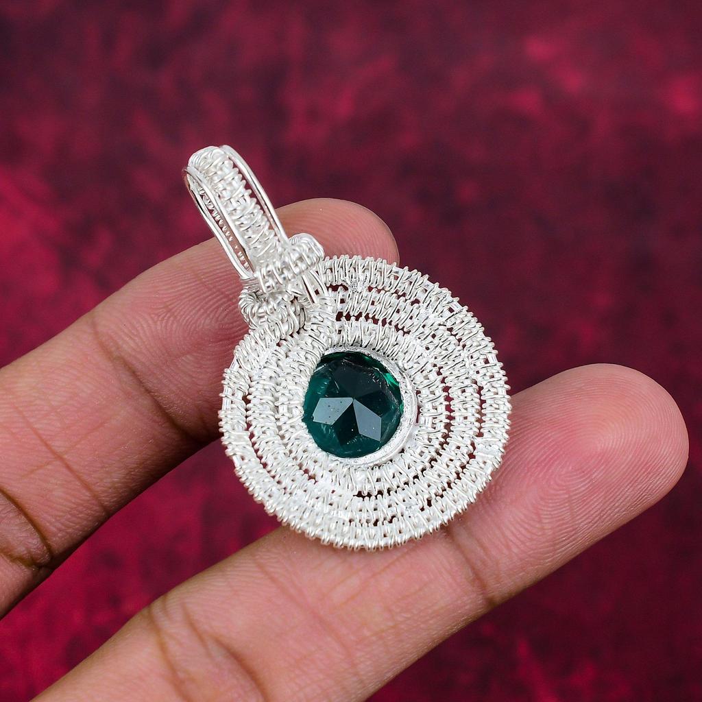 Indicolite Gemstone Pendant, 9Wire Wrap Pendant, Handmade Antique Jewelry, Gift For Mother Day