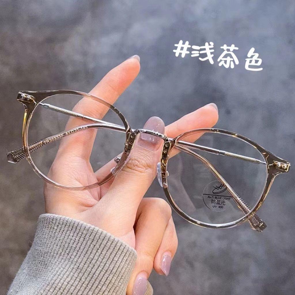 Retro Tortoiseshell Frame Square Round Face Large Frame Glasses Myopia Can Be Matched With Degrees Women'S Plain Face White Metal Frame Frame Frame