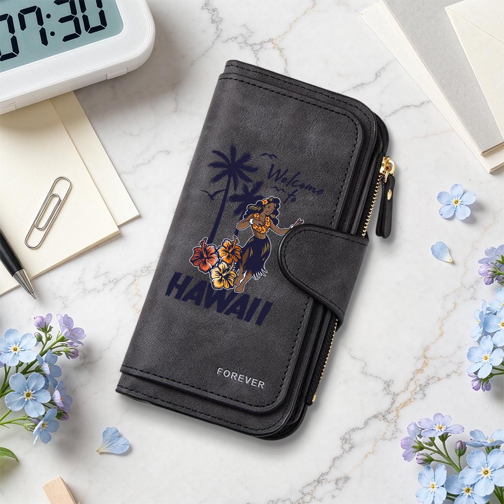 Hawaiian Hula Girl Print Wallet Portable Fashion Casual Multi Card Slot Purse