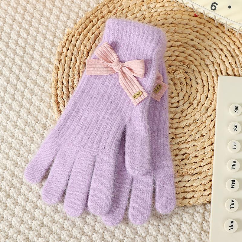 Wind Bow Knitted Gloves Women's Winter Outdoor Cold Protection and Warm Wrist Guards Can Be Cute and Sweet