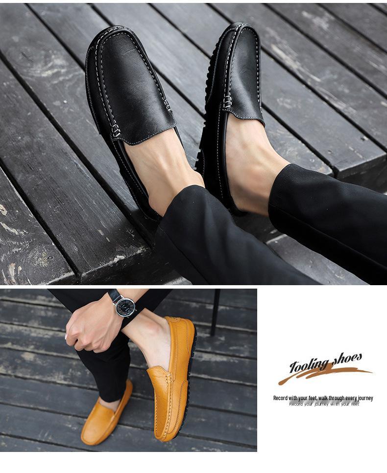 Pánské letní prodyšné kožené nazouvací mokasíny - Vykrajované, Všestranné, Nadměrné velikosti, Měkká podrážka