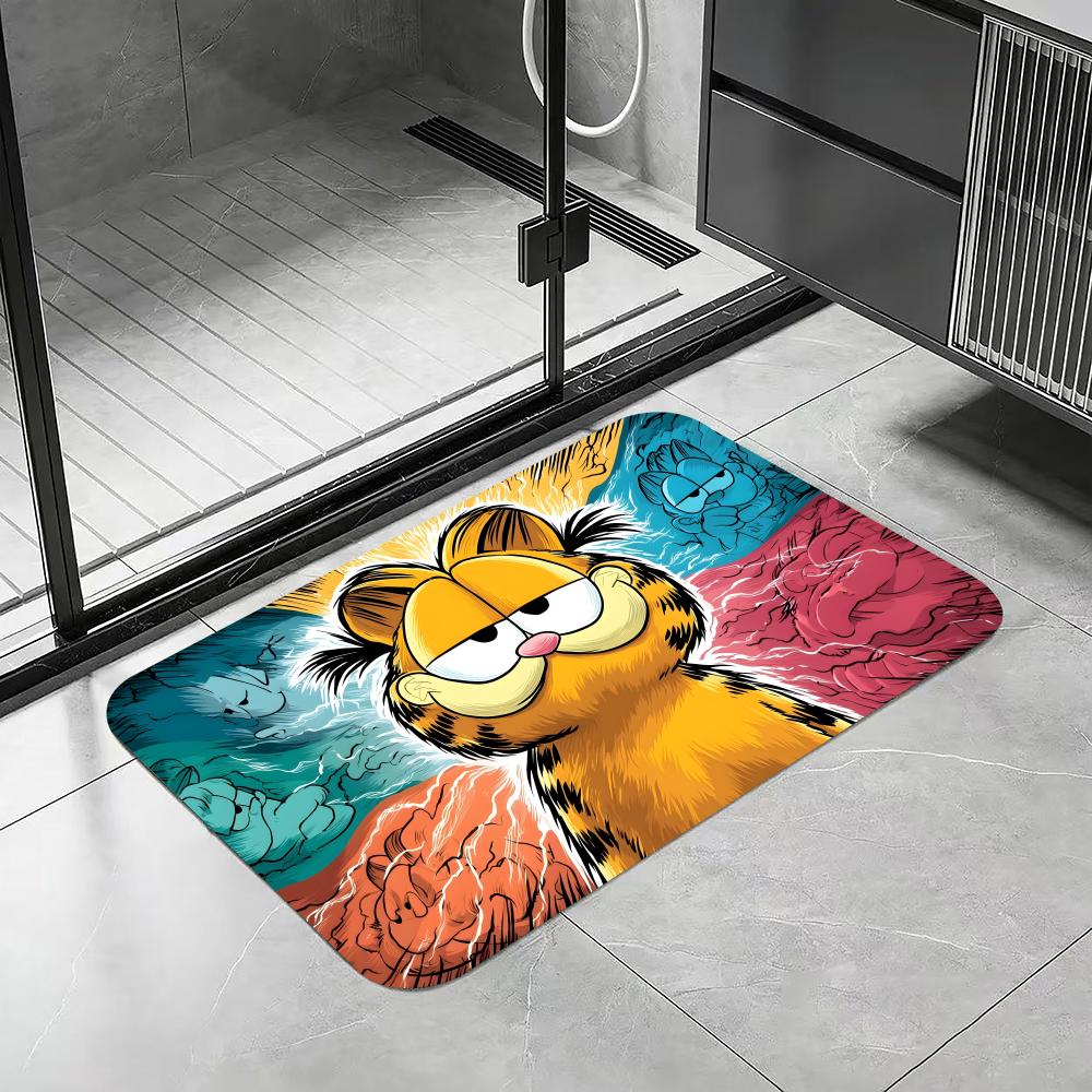 Cartoon-G-Garfield Floor Mat Diatomite Bath Mat, Quick Dry Absorbent Non-Slip Door Mat