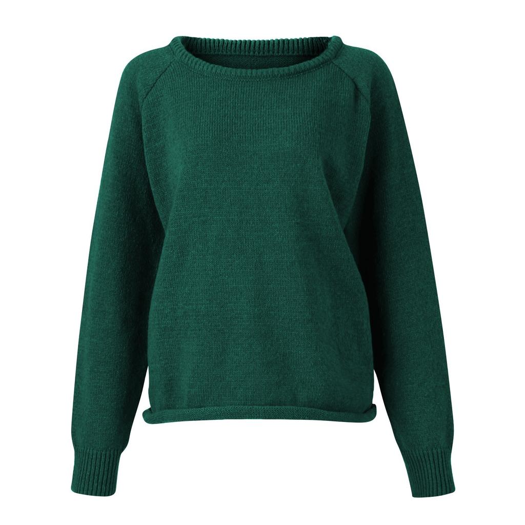 Women's Autumn/Winter Off Shoulder Sexy Round Neck Pullover Knitwear Solid Color Casual Loose Large Sweater