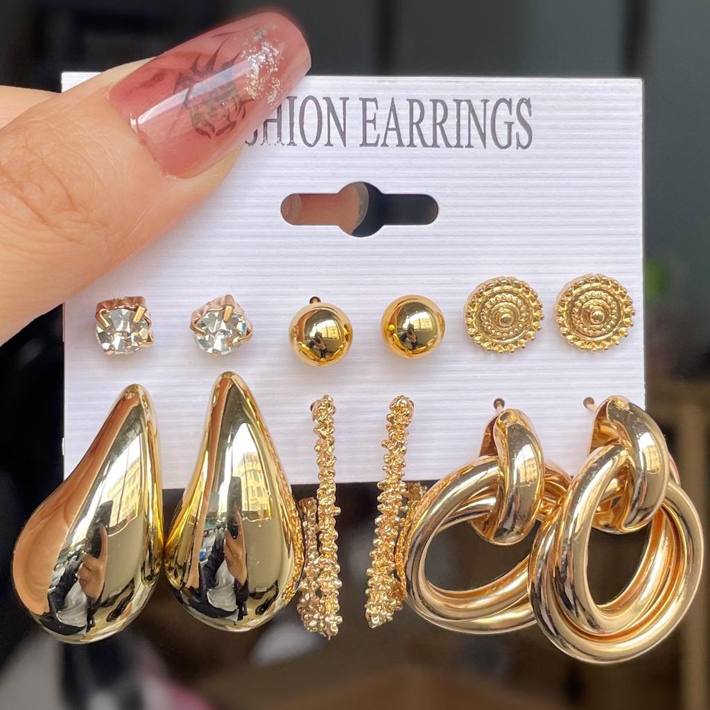 XP17 Gold Geometric Pearl Hoop Earring Set