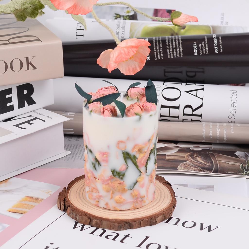 Ins Cylindrical Preserved Flower Dried Flower Rose Flower Embossed Scented Candle Soy Wax Ornament Gift Home Decoration