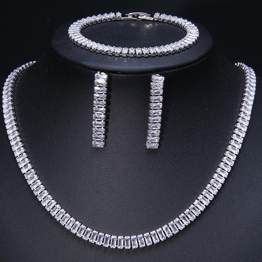 Multi-color Zircon Claw Chain Necklace & Colorful Zircon Choker Bracelet Earrings Set for Women