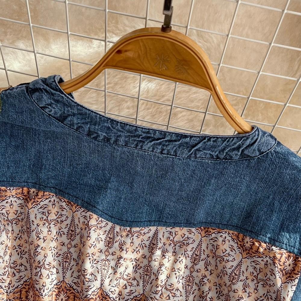 Nya sommarkvinnor tryck V-ringning enkelknäppt kortärmad broderi chiffong lapptäcksarbete mode elegant vardagsklänningar