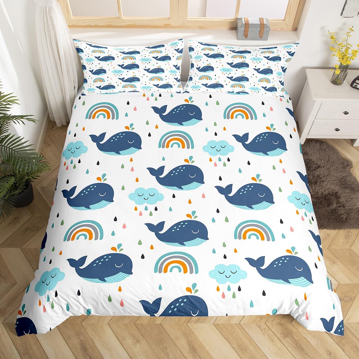 

Пододеяльник с изображением синего морского кита King Full Cartoon Ocean Animal Kids, комплект постельного белья Coastal Beach, пододеяльник с изображением волн океана EU single(135x200cm)