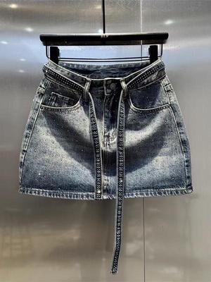 High-Waist Jeans-Minirock mit Strasssteinen, A-Linie – Sexy, Hüftbetont