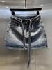 High-Waist Jeans-Minirock mit Strasssteinen, A-Linie – Sexy, Hüftbetont
