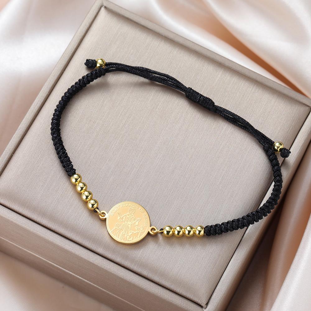 Dawapara Saint Francis of Assisi Coin Bracelet Catholic Patron Animal Advocate Gifts Stainless Steel Charms Religious Jewelry