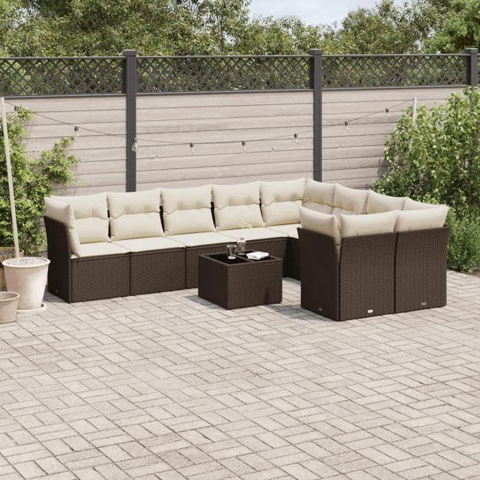 VidaXL Garden Lounge Set with Cushions 10 Pcs, Patio Sofas, Patio Furniture Set, Outdoor Furniture, Brown 3250022