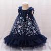 Mädchen Blumenstickerei Party Tutu Kleid Kinder Blau Taufe Hochzeit Abschlussball Kleider Mädchen Sommermode Kinder Feiertagskleidung