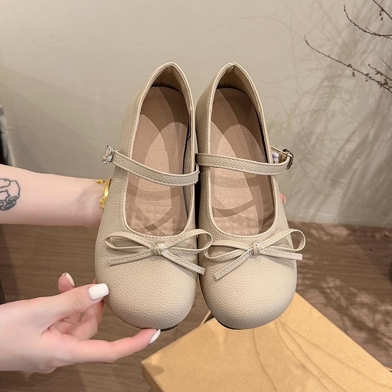 One-word Buckle Ballet Mary Jane Shoes Women's 2025 Spring and Autumn New Bow Light Mouth French Evening Single Shoes